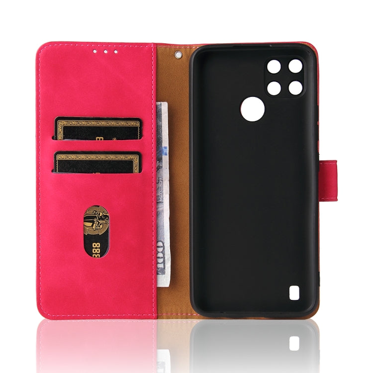 For OPPO Realme C21Y Solid Color Skin Feel Magnetic Buckle Horizontal Flip Calf Texture PU Leather Case with Holder & Card Slots & Wallet(Rose Red) - Realme Cases by buy2fix | Online Shopping UK | buy2fix