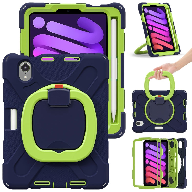 For iPad mini 6 Silicone + PC Protective Tablet Case with Holder & Shoulder Strap(Navy Blue + Lime) - iPad mini 6 Cases by buy2fix | Online Shopping UK | buy2fix