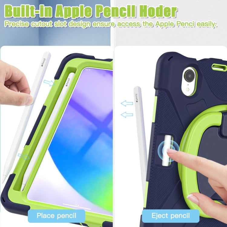 For iPad mini 6 Silicone + PC Protective Tablet Case with Holder & Shoulder Strap(Navy Blue + Lime) - iPad mini 6 Cases by buy2fix | Online Shopping UK | buy2fix