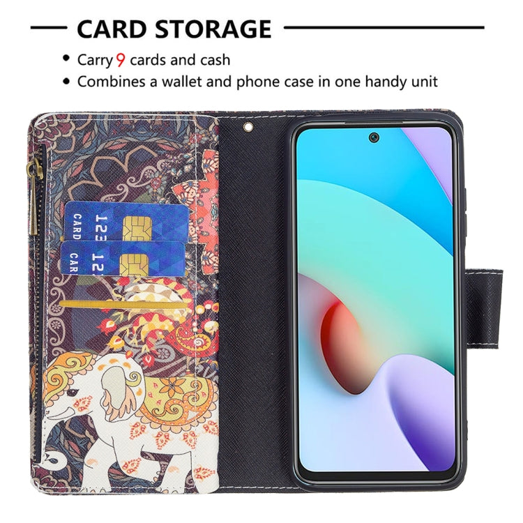 For Xiaomi Redmi 10 Colored Drawing Pattern Zipper Horizontal Flip Leather Case with Holder & Card Slots & Wallet(Flower Elephants) - Xiaomi Cases by buy2fix | Online Shopping UK | buy2fix