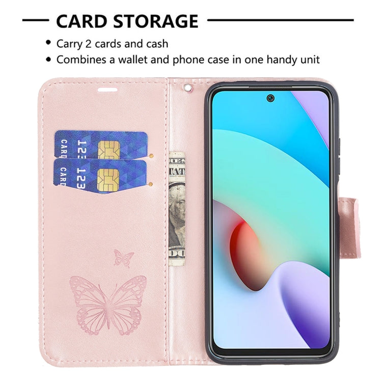 For Xiaomi Redmi 10 Two Butterflies Embossing Pattern Horizontal Flip Leather Case with Holder & Card Slot & Wallet & Lanyard(Gold) - Xiaomi Cases by buy2fix | Online Shopping UK | buy2fix