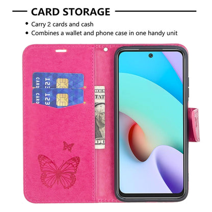 For Xiaomi Redmi 10 Two Butterflies Embossing Pattern Horizontal Flip Leather Case with Holder & Card Slot & Wallet & Lanyard(Rose Red) - Xiaomi Cases by buy2fix | Online Shopping UK | buy2fix