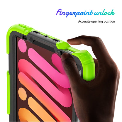 For iPad mini 6 Shockproof Silicone + PC Protective Tablet Case with Holder & Shoulder Strap & Pen Slot(Black + Yellow Green) - iPad mini 6 Cases by buy2fix | Online Shopping UK | buy2fix