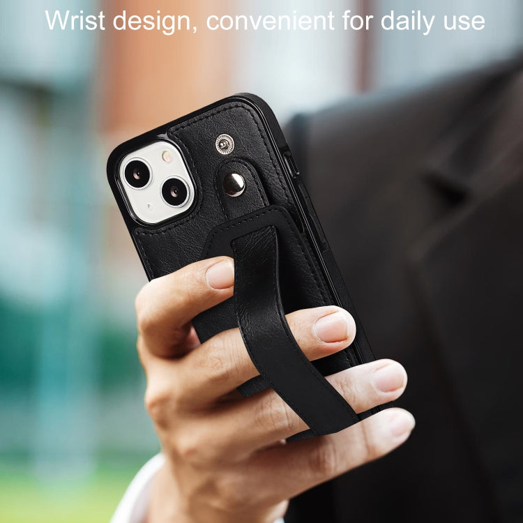 For iPhone 13 mini Crazy Horse Texture Shockproof TPU + PU Leather Case with Card Slot & Wrist Strap Holder (Black) - iPhone 13 mini Cases by buy2fix | Online Shopping UK | buy2fix