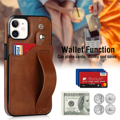 For iPhone 12 mini Crazy Horse Texture Shockproof TPU + PU Leather Case with Card Slot & Wrist Strap Holder (Brown) - iPhone 12 mini Cases by buy2fix | Online Shopping UK | buy2fix