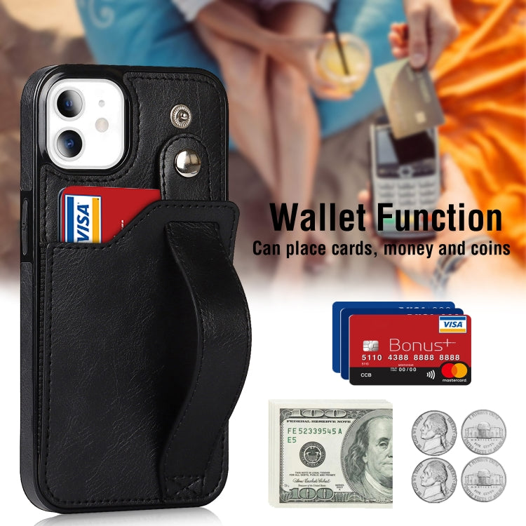 For iPhone 11 Crazy Horse Texture Shockproof TPU + PU Leather Case with Card Slot & Wrist Strap Holder (Black) - iPhone 11 Cases by buy2fix | Online Shopping UK | buy2fix