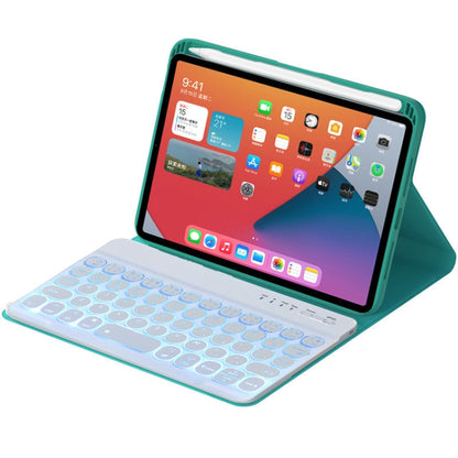 HY006D Round Keys Detachable Bluetooth Keyboard Leather Tablet Case with Colorful Backlight & Holder for iPad mini 6(Dark Green) - For iPad mini by buy2fix | Online Shopping UK | buy2fix