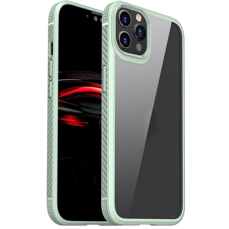 For iPhone 12 / 12 Pro MG Series Carbon Fiber TPU + Clear PC Four-corner Airbag Shockproof Case(Green) - iPhone 12 / 12 Pro Cases by buy2fix | Online Shopping UK | buy2fix