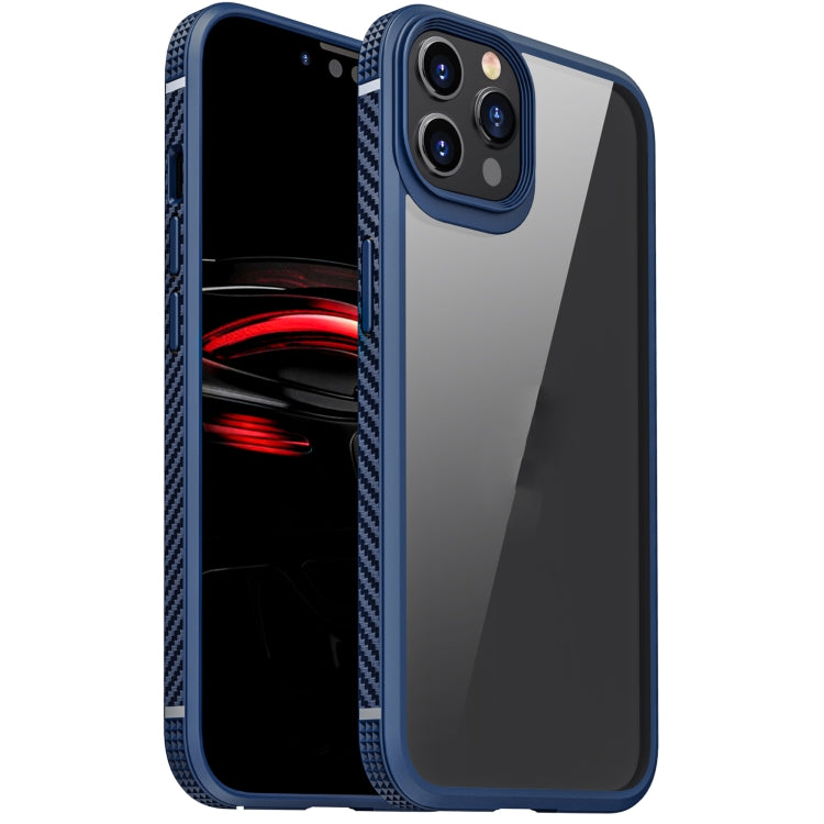 For iPhone 12 / 12 Pro MG Series Carbon Fiber TPU + Clear PC Four-corner Airbag Shockproof Case(Blue) - iPhone 12 / 12 Pro Cases by buy2fix | Online Shopping UK | buy2fix