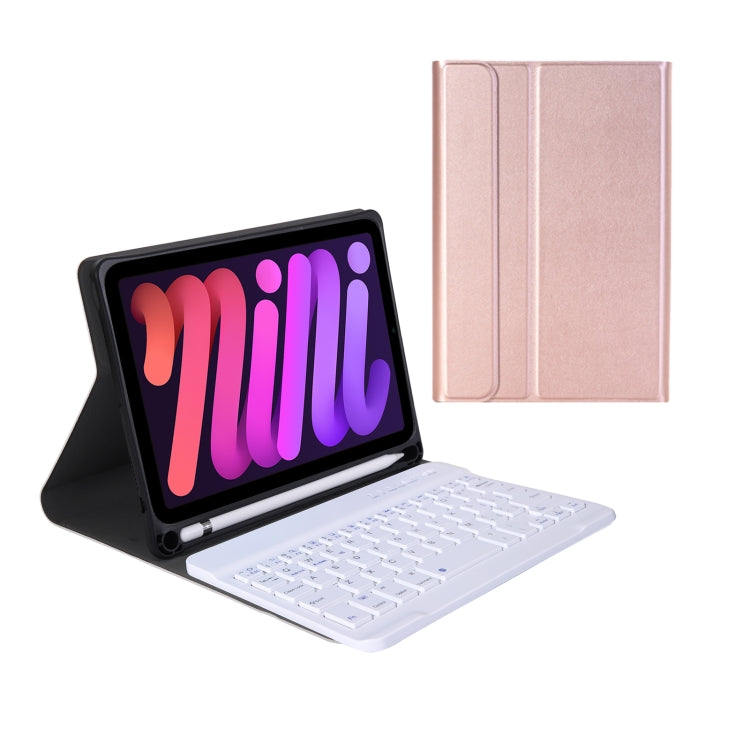 A06B Ultra-thin Detachable Bluetooth Keyboard Leather Tablet Case with Pen Slot & Holder for iPad mini 6(Rose Gold) - For iPad mini by buy2fix | Online Shopping UK | buy2fix