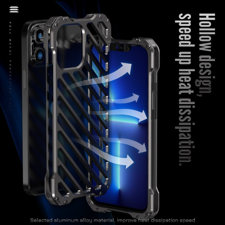 For iPhone 13 Pro R-JUST RJ-50 Hollow Breathable Armor Metal Shockproof Protective Case(Silver Grey) - iPhone 13 Pro Cases by R-JUST | Online Shopping UK | buy2fix