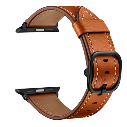 Leather Watch Band For Apple Watch Series 9&8&7 41mm / SE 3&SE 2&6&SE&5&4 40mm / 3&2&1 38mm(Brown) - Watch Bands by buy2fix | Online Shopping UK | buy2fix