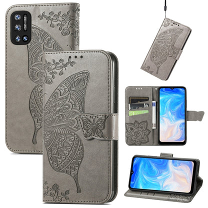 For DOOGEE N40 Pro Butterfly Love Flowers Embossed Horizontal Flip Leather Case with Holder & Card Slots & Wallet & Lanyard(Grey) - More Brand by buy2fix | Online Shopping UK | buy2fix