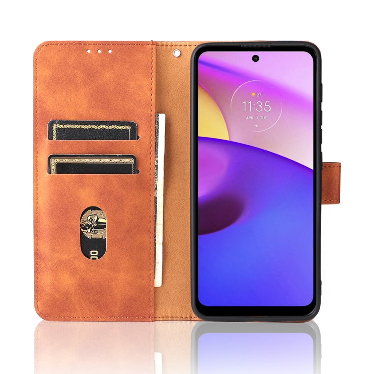 For Motorola Moto E20 / E30 / E40 Skin Feel Magnetic Horizontal Flip Phone Leather Case with Holder & Card Slots & Wallet(Brown) - Motorola Cases by buy2fix | Online Shopping UK | buy2fix