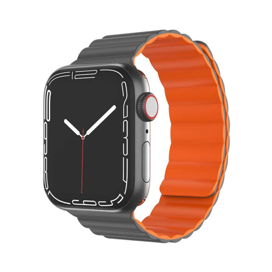 Mutural Moran Series Liquid Silicone Magnetic Strap Watch Band For Apple Watch Ultra 49mm&Watch Ultra 2 49mm / Series 9&8&7 45mm / SE 3&SE 2&6&SE&5&4 44mm / 3&2&1 42mm(Grey + Orange) - Watch Bands by Mutural | Online Shopping UK | buy2fix