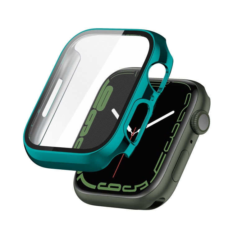 Electroplating Shockproof PC Protective Case with Tempered Glass Film For Apple Watch Series 9 / 8 / 7 41mm(Emerald Green) - Watch Cases by buy2fix | Online Shopping UK | buy2fix