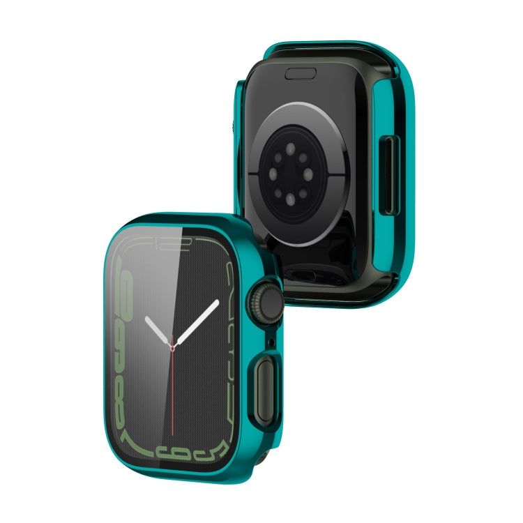 Electroplating Shockproof PC Protective Case with Tempered Glass Film For Apple Watch Series 9 / 8 / 7 41mm(Emerald Green) - Watch Cases by buy2fix | Online Shopping UK | buy2fix