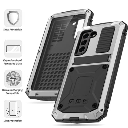 For Samsung Galaxy S21 FE R-JUST Rugged Phone Case with Holder(Silver) - Galaxy Phone Cases by R-JUST | Online Shopping UK | buy2fix