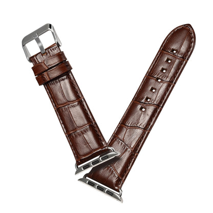 For Apple Watch Series 9&8&7 41mm / SE 3&SE 2&6&SE&5&4 40mm / 3&2&1 38mm Cowhide Crocodile Texture Strap Watch Band(Coffee) - Watch Bands by buy2fix | Online Shopping UK | buy2fix