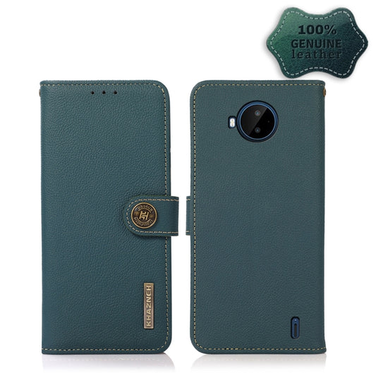 For Nokia C20 Plus KHAZNEH Custer Genuine Leather RFID Phone Case(Green) - Nokia Cases by buy2fix | Online Shopping UK | buy2fix