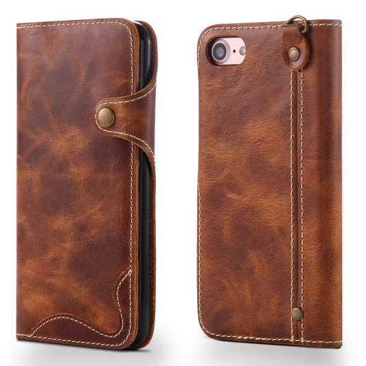 For iPhone 7 / 8 Denior Oil Wax Cowhide Magnetic Button Horizontal Flip Leather Case with Card Slots & Wallet(Brown) - More iPhone Cases by Denior | Online Shopping UK | buy2fix