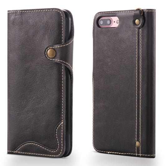 For iPhone 7 Plus / 8 Plus Denior Oil Wax Cowhide Magnetic Button Horizontal Flip Leather Case with Card Slots & Wallet(Black) - More iPhone Cases by Denior | Online Shopping UK | buy2fix