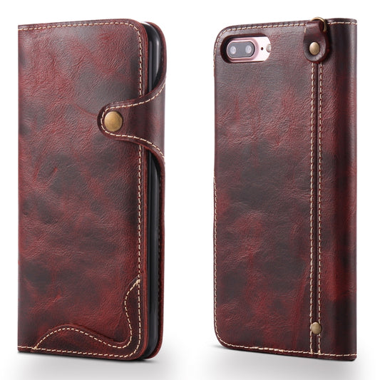 For iPhone 7 Plus / 8 Plus Denior Oil Wax Cowhide Magnetic Button Horizontal Flip Leather Case with Card Slots & Wallet(Dark Red) - More iPhone Cases by Denior | Online Shopping UK | buy2fix