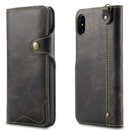 For iPhone X / XS Denior Oil Wax Cowhide Magnetic Button Horizontal Flip Leather Case with Card Slots & Wallet(Black) - More iPhone Cases by Denior | Online Shopping UK | buy2fix