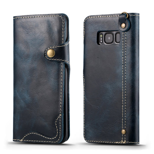 For Galaxy S8 Plus Denior Oil Wax Cowhide Magnetic Button Horizontal Flip Leather Case with Card Slots & Wallet(Dark Blue) - Galaxy Phone Cases by Denior | Online Shopping UK | buy2fix