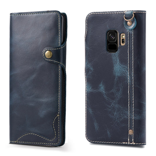 For Galaxy S9 Denior Oil Wax Cowhide Magnetic Button Horizontal Flip Leather Case with Card Slots & Wallet(Dark Blue) - Galaxy Phone Cases by Denior | Online Shopping UK | buy2fix