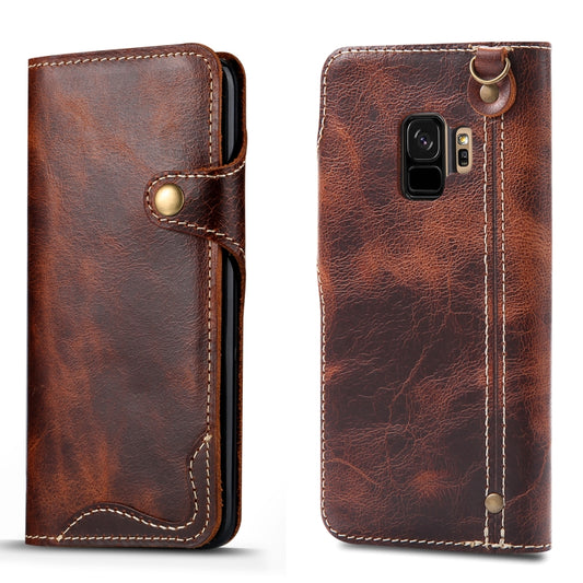 For Galaxy S9 Denior Oil Wax Cowhide Magnetic Button Horizontal Flip Leather Case with Card Slots & Wallet(Brown) - Galaxy Phone Cases by Denior | Online Shopping UK | buy2fix