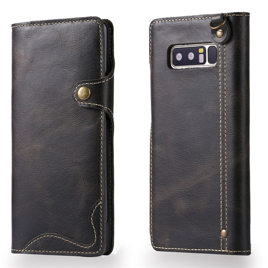 For Galaxy Note 8 Denior Oil Wax Cowhide Magnetic Button Horizontal Flip Leather Case with Card Slots & Wallet(Black) - Galaxy Phone Cases by Denior | Online Shopping UK | buy2fix