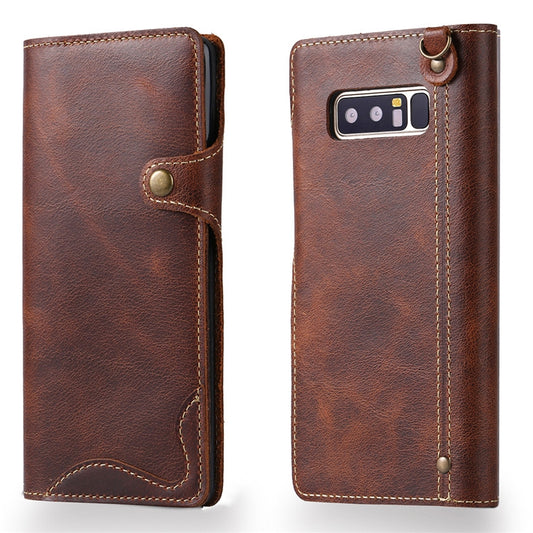 For Galaxy Note 8 Denior Oil Wax Cowhide Magnetic Button Horizontal Flip Leather Case with Card Slots & Wallet(Brown) - Galaxy Phone Cases by Denior | Online Shopping UK | buy2fix