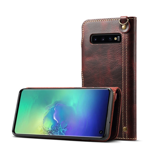 For Galaxy S10 Denior Oil Wax Cowhide Magnetic Button Horizontal Flip Leather Case with Card Slots & Wallet(Dark Red) - Galaxy Phone Cases by Denior | Online Shopping UK | buy2fix