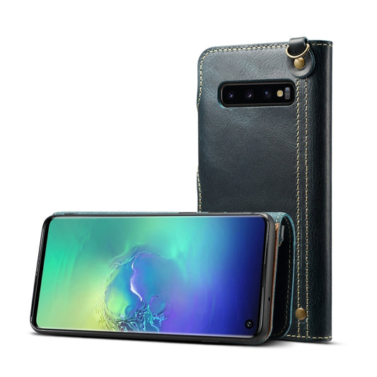 For Galaxy S10e Denior Oil Wax Cowhide Magnetic Button Horizontal Flip Leather Case with Card Slots & Wallet(Dark Blue) - Galaxy Phone Cases by Denior | Online Shopping UK | buy2fix