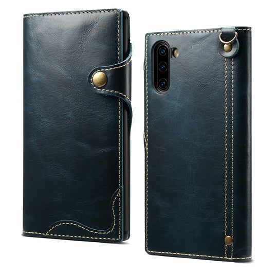 For Galaxy Note 10 Denior Oil Wax Cowhide Magnetic Button Horizontal Flip Leather Case with Card Slots & Wallet(Dark Blue) - Galaxy Phone Cases by Denior | Online Shopping UK | buy2fix