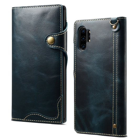 For Galaxy Note 10 Plus Denior Oil Wax Cowhide Magnetic Button Horizontal Flip Leather Case with Card Slots & Wallet(Dark Blue) - Galaxy Phone Cases by Denior | Online Shopping UK | buy2fix