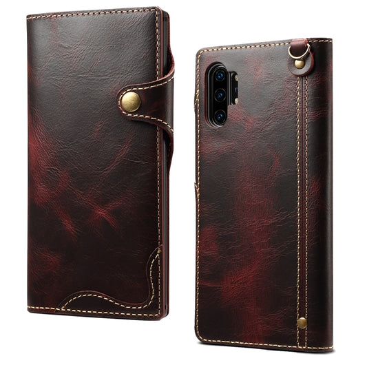 For Galaxy Note 10 Plus Denior Oil Wax Cowhide Magnetic Button Horizontal Flip Leather Case with Card Slots & Wallet(Dark Red) - Galaxy Phone Cases by Denior | Online Shopping UK | buy2fix