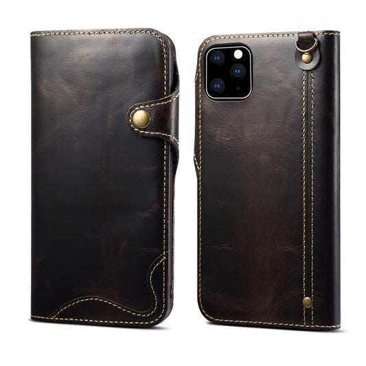 For iPhone 11 Pro Denior Oil Wax Cowhide Magnetic Button Horizontal Flip Leather Case with Card Slots & Wallet(Black) - iPhone 11 Pro Cases by Denior | Online Shopping UK | buy2fix