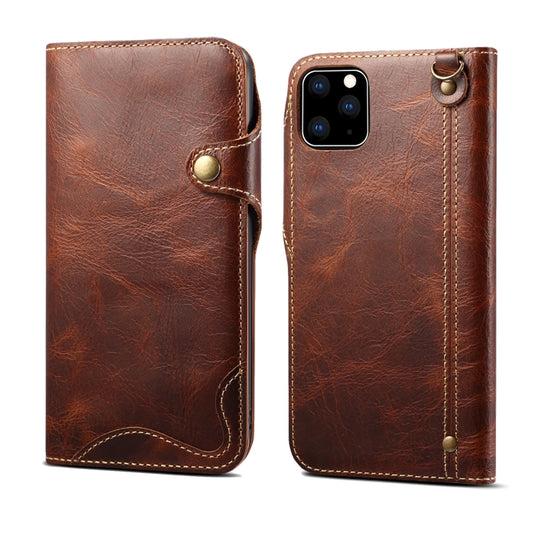 For iPhone 11 Pro Denior Oil Wax Cowhide Magnetic Button Horizontal Flip Leather Case with Card Slots & Wallet(Brown) - iPhone 11 Pro Cases by Denior | Online Shopping UK | buy2fix