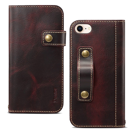 For iPhone 7 / 8 Denior Oil Wax Cowhide DK Magnetic Button Horizontal Flip Leather Case with Holder & Card Slots & Wallet(Dark Red) - More iPhone Cases by Denior | Online Shopping UK | buy2fix