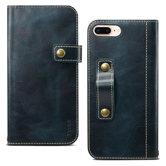 For iPhone 7 Plus / 8 Plus Denior Oil Wax Cowhide DK Magnetic Button Horizontal Flip Leather Case with Holder & Card Slots & Wallet(Dark Blue) - More iPhone Cases by Denior | Online Shopping UK | buy2fix