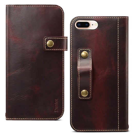 For iPhone 7 Plus / 8 Plus Denior Oil Wax Cowhide DK Magnetic Button Horizontal Flip Leather Case with Holder & Card Slots & Wallet(Dark Red) - More iPhone Cases by Denior | Online Shopping UK | buy2fix