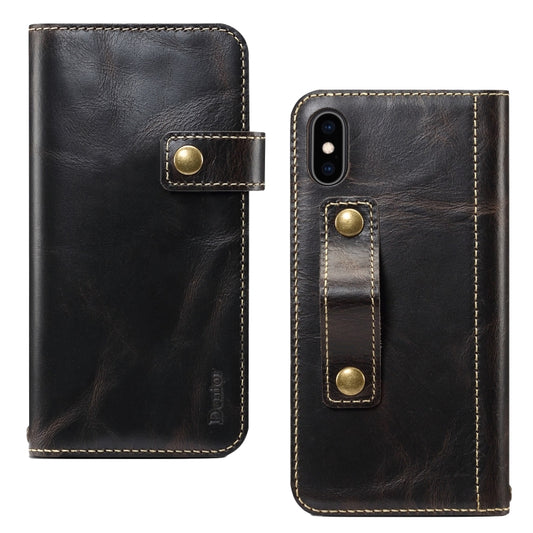 For iPhone X / XS Denior Oil Wax Cowhide DK Magnetic Button Horizontal Flip Leather Case with Holder & Card Slots & Wallet(Black) - More iPhone Cases by Denior | Online Shopping UK | buy2fix