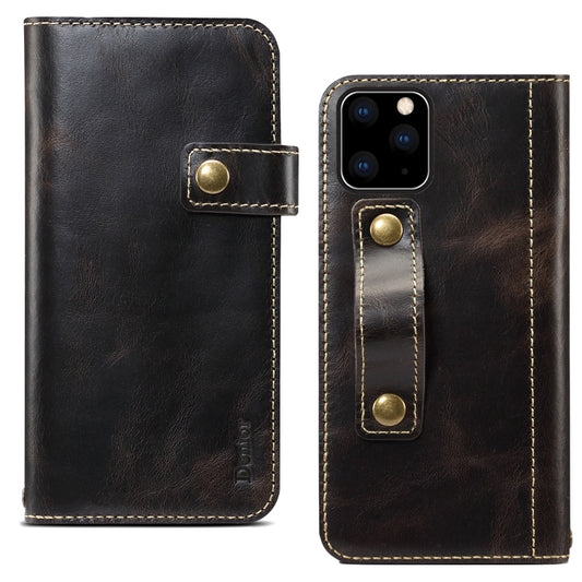 For iPhone 11 Pro Denior Oil Wax Cowhide DK Magnetic Button Horizontal Flip Leather Case with Holder & Card Slots & Wallet(Black) - iPhone 11 Pro Cases by Denior | Online Shopping UK | buy2fix