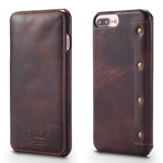 For iPhone 6 Plus / 7 Plus / 8 Plus Denior Oil Wax Cowhide Simple Horizontal Flip Leather Case with Card Slots & Wallet(Brown) - More iPhone Cases by Denior | Online Shopping UK | buy2fix