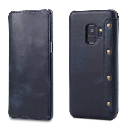 For Galaxy S9 Denior Oil Wax Cowhide Simple Horizontal Flip Leather Case with Card Slots & Wallet(Dark Blue) - Galaxy Phone Cases by Denior | Online Shopping UK | buy2fix