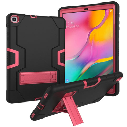 For Galaxy Tab A 10.1 (2019) T510 Contrast Color Silicone + PC Combination Case with Holder(Black + Rose Red) - Tab A 10.1 (2019) T510 / T515 by buy2fix | Online Shopping UK | buy2fix