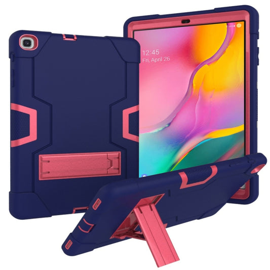 For Galaxy Tab A 10.1 (2019) T510 Contrast Color Silicone + PC Combination Case with Holder(Navy Blue + Rose Red) - Tab A 10.1 (2019) T510 / T515 by buy2fix | Online Shopping UK | buy2fix