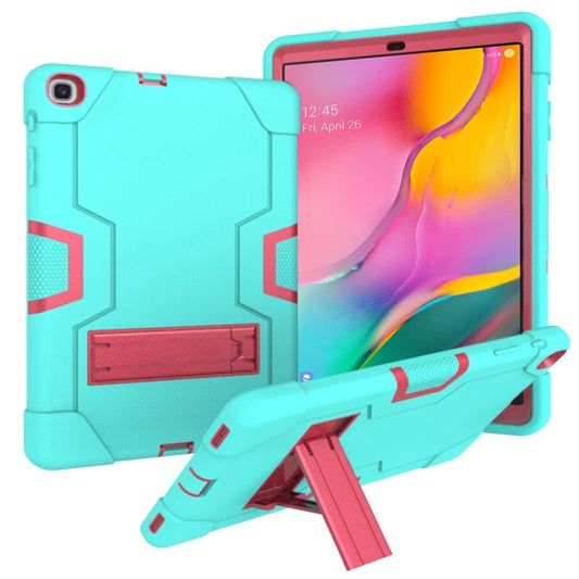 For Galaxy Tab A 10.1 (2019) T510 Contrast Color Silicone + PC Combination Case with Holder(Aqua + Rose Red) - Tab A 10.1 (2019) T510 / T515 by buy2fix | Online Shopping UK | buy2fix